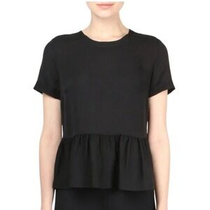 Veronica Beard Womens Black 100% Silk Peplum Short Sleeve Top Size 2